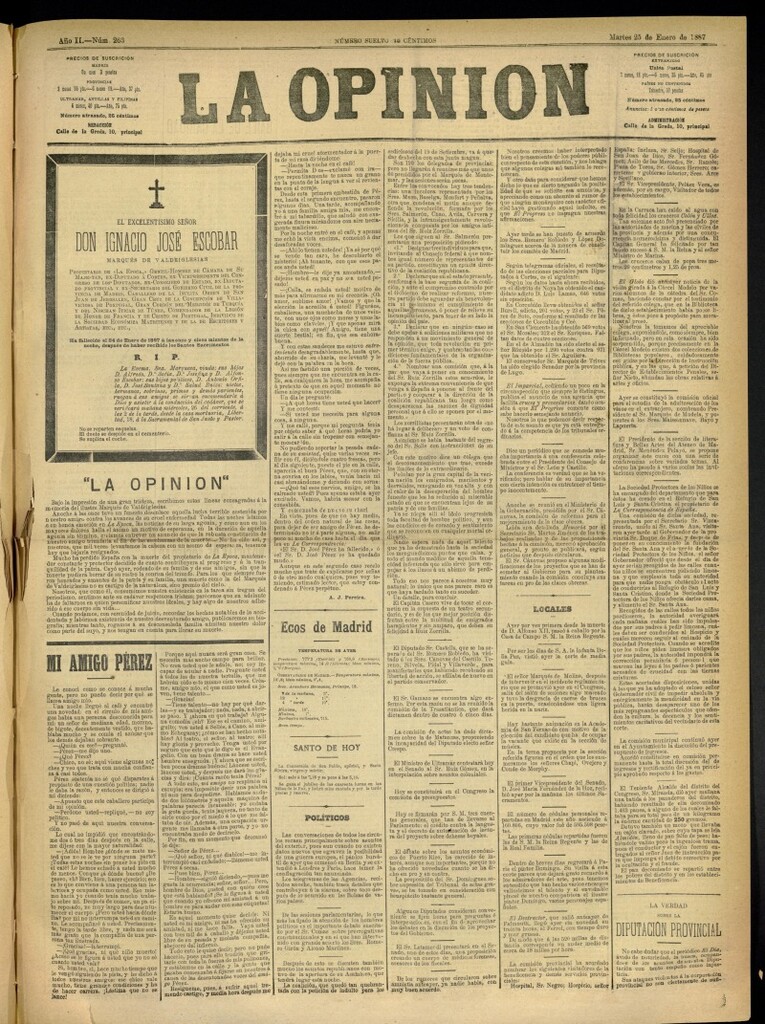 Miniatura de La Opinión del 25 de enero de 1887, nº 263