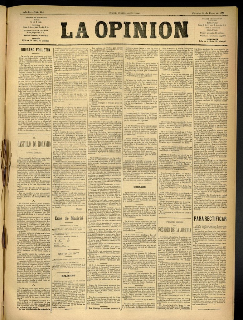 Miniatura de La Opinión del 26 de enero de 1887, nº 264
