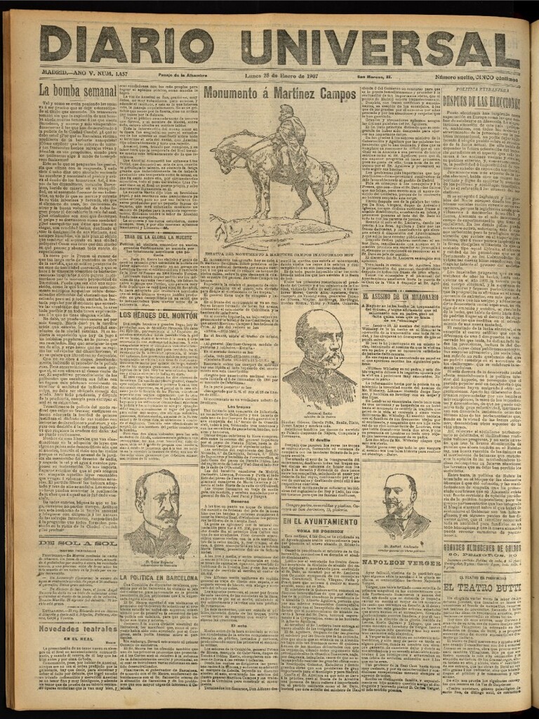 Miniatura de Diario Universal del 28 de enero de 1907, edición de noche