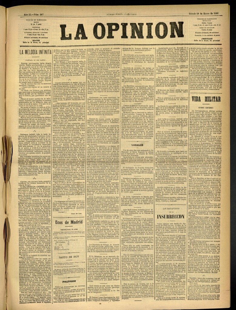 Miniatura de La Opinión del 29 de enero de 1887, nº 267