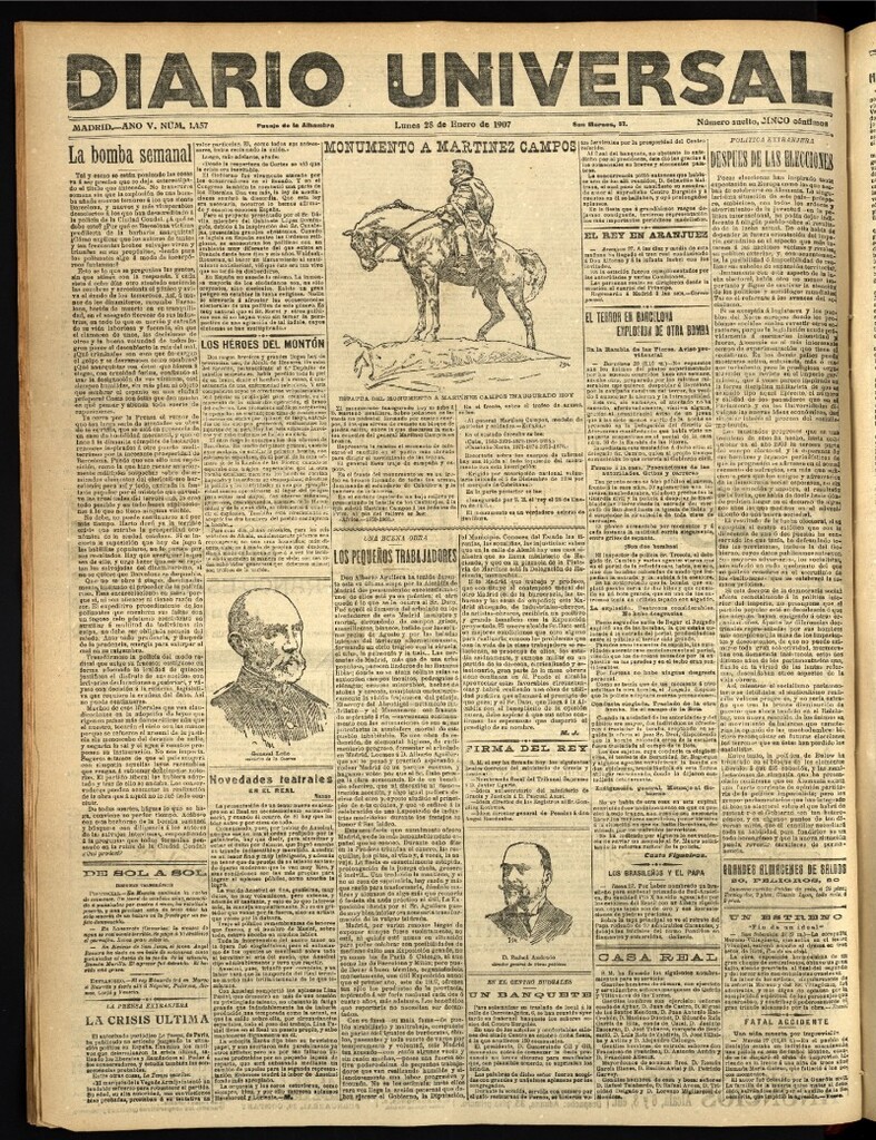 Miniatura de Diario Universal del 28 de enero de 1907, edición de tarde