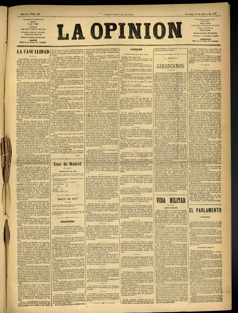 Miniatura de La Opinión del 30 de enero de 1887, nº 268