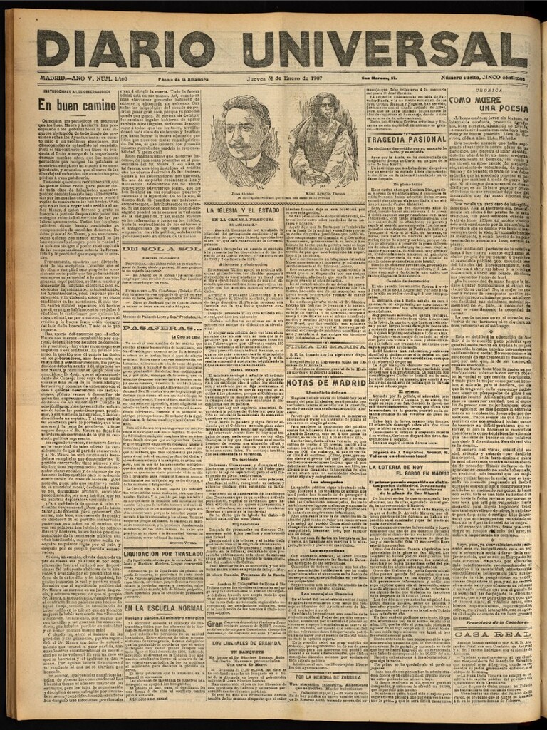 Miniatura de Diario Universal del 31 de enero de 1907, edición de noche