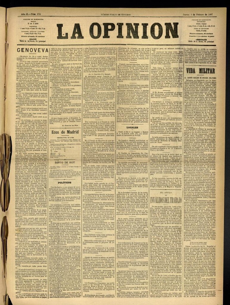 Miniatura de La Opinión del 3 de febrero de 1887, nº 272