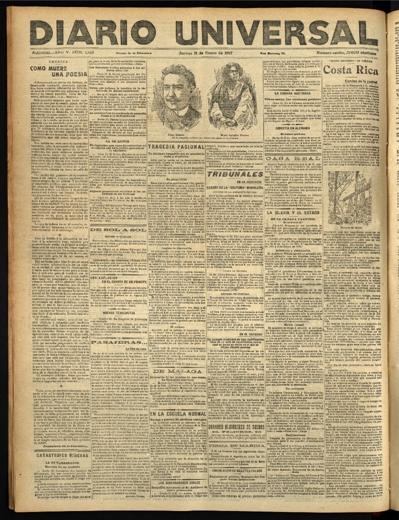 Miniatura de Diario Universal del 31 de enero de 1907, edición de tarde
