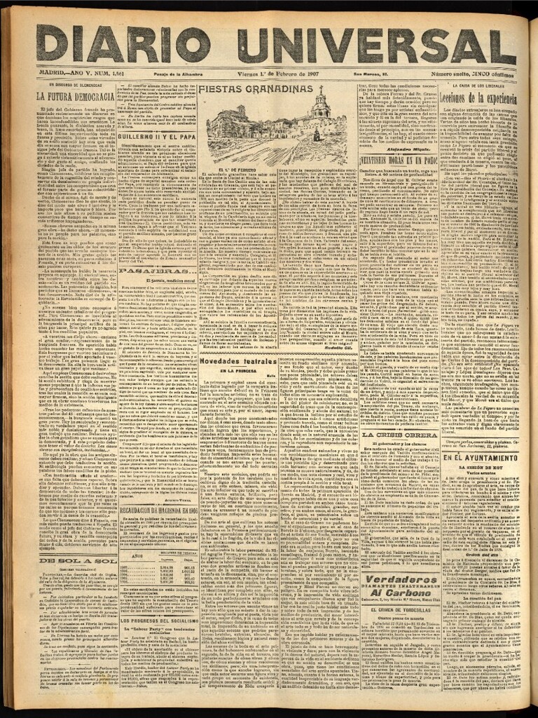 Miniatura de Diario Universal del 1 de febrero de 1907, edición de noche