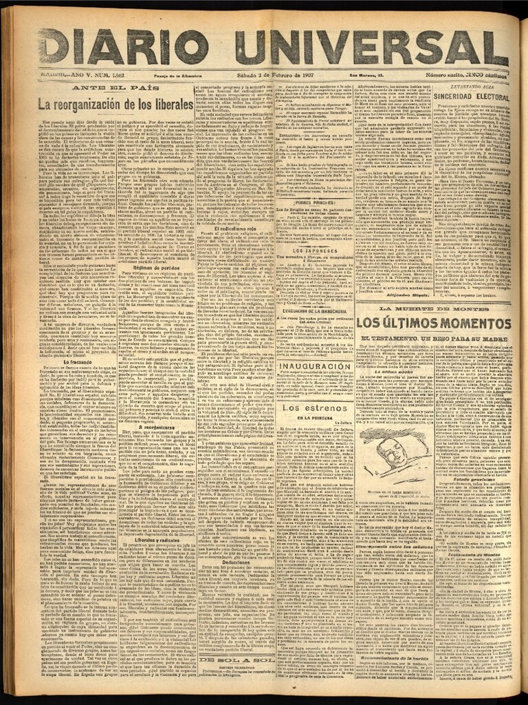 Miniatura de Diario Universal del 2 de febrero de 1907, edición de noche