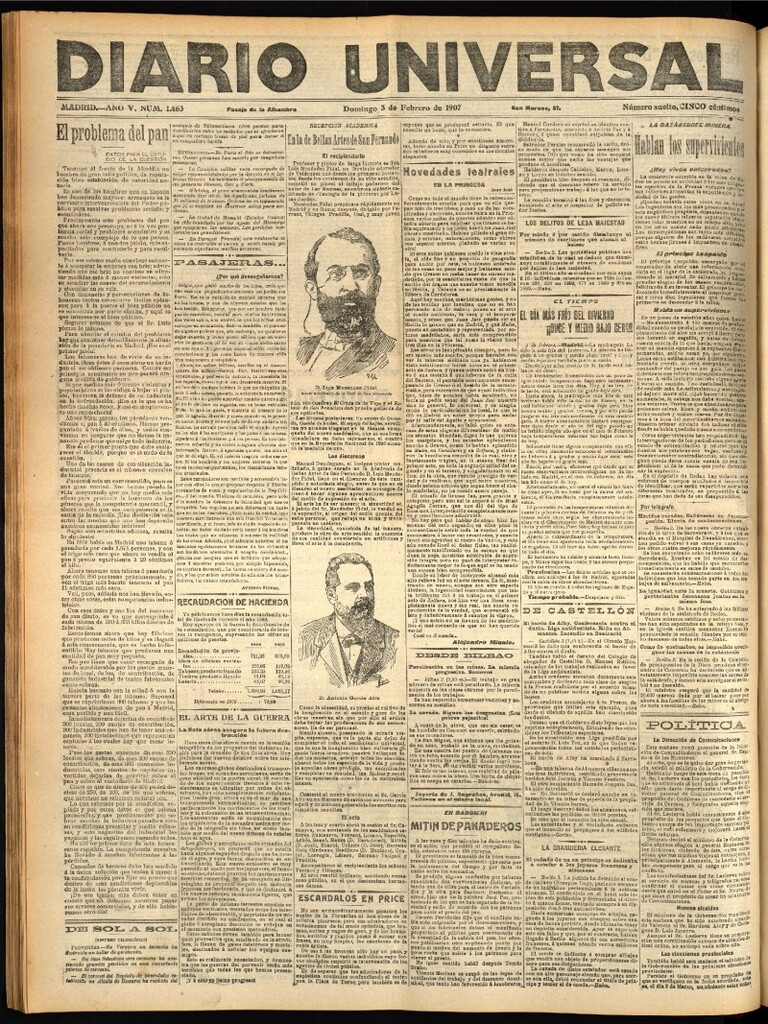 Miniatura de Diario Universal del 3 de febrero de 1907, edición de noche