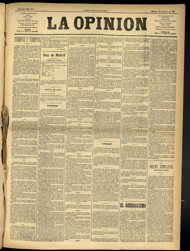 Miniatura de La Opinión del 8 de febrero de 1887, nº 277