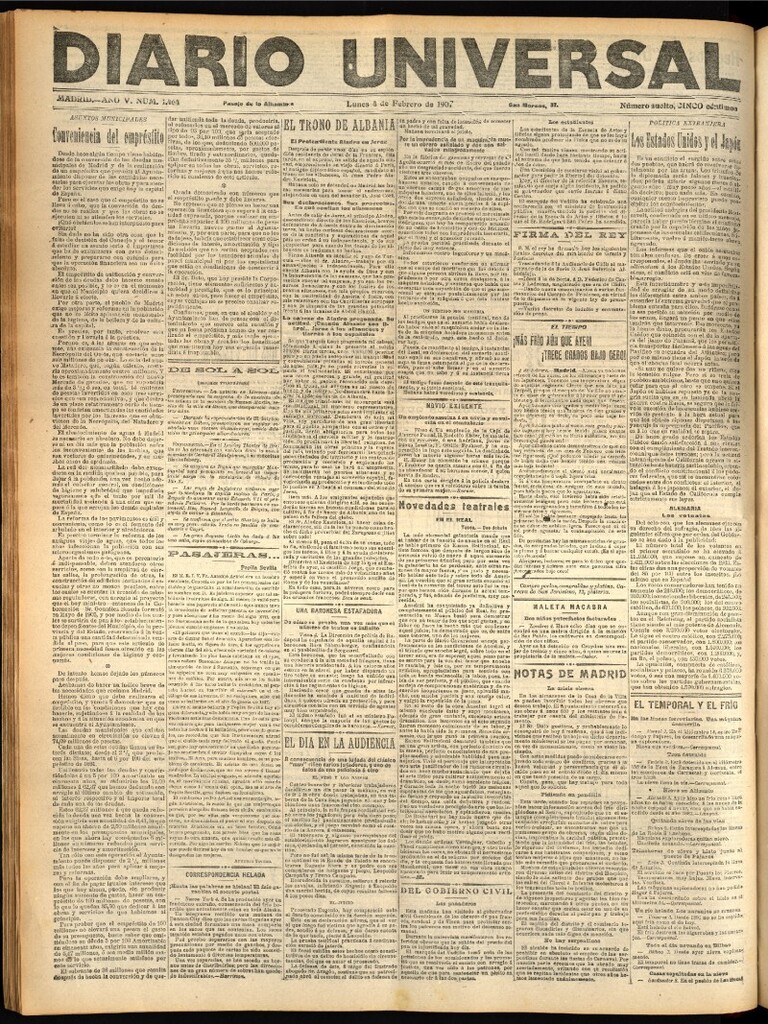 Miniatura de Diario Universal del 4 de febrero de 1907, edición de noche