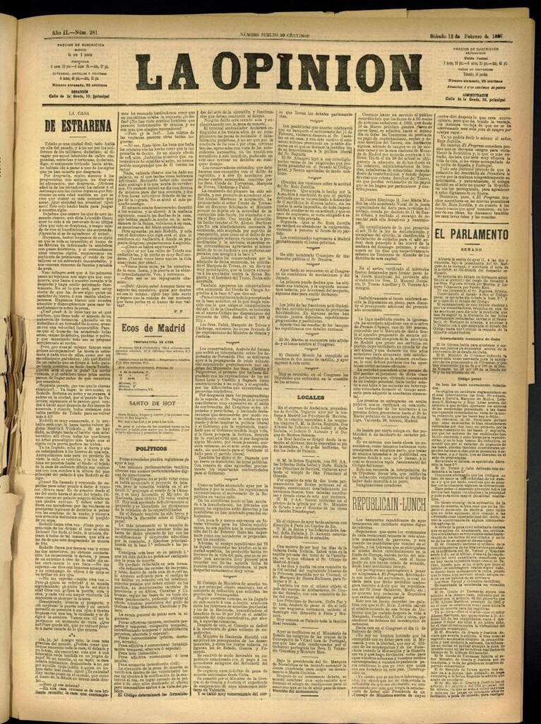 Miniatura de La Opinión del 12 de febrero de 1887, nº 281