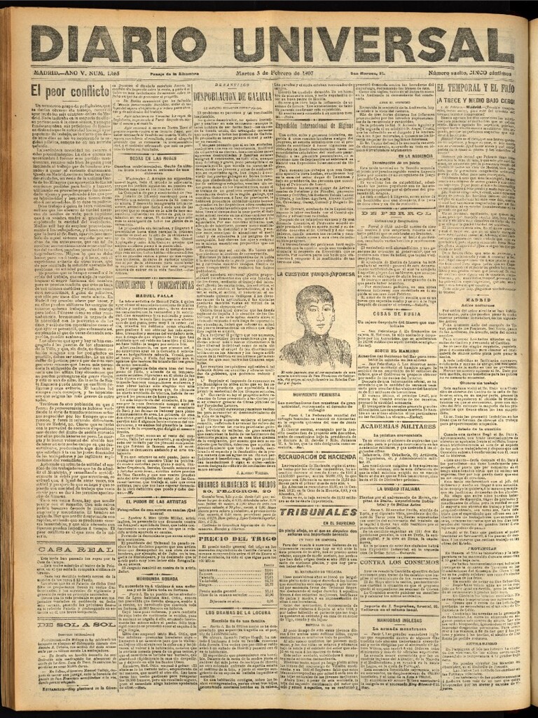Miniatura de Diario Universal del 5 de febrero de 1907, edición de noche