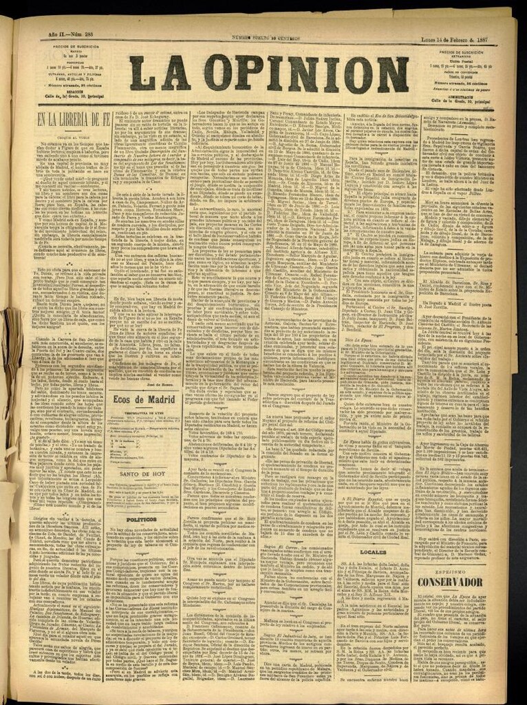 Miniatura de La Opinión del 14 de febrero de 1887, nº 283