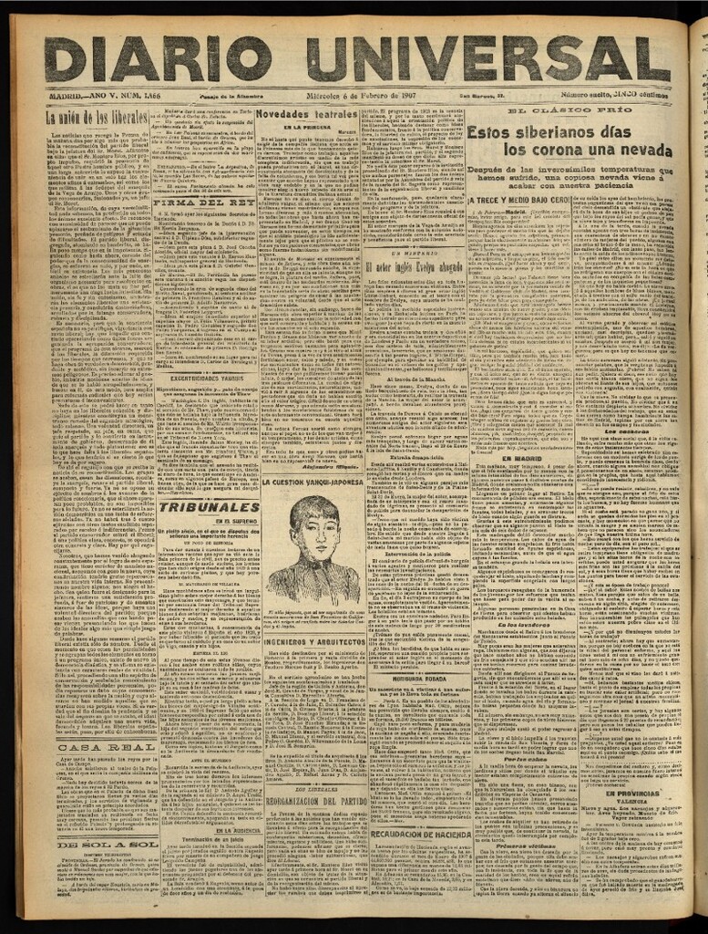 Miniatura de Diario Universal del 6 de febrero de 1907, edición de tarde