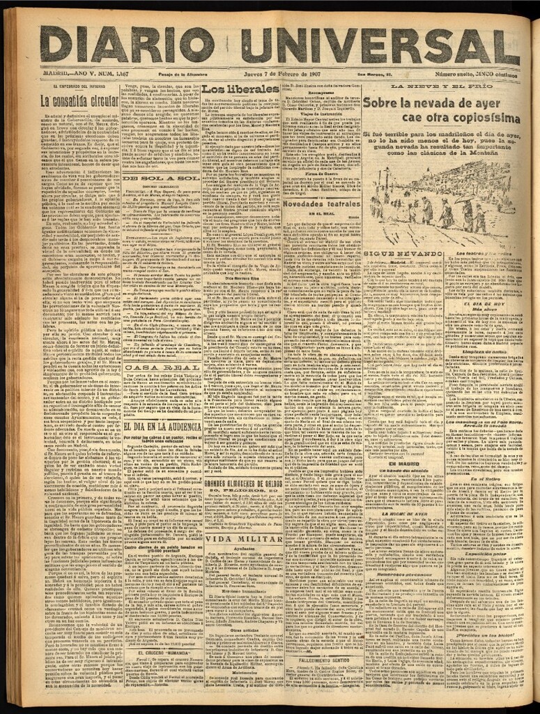 Miniatura de Diario Universal del 7 de febrero de 1907, edición de noche