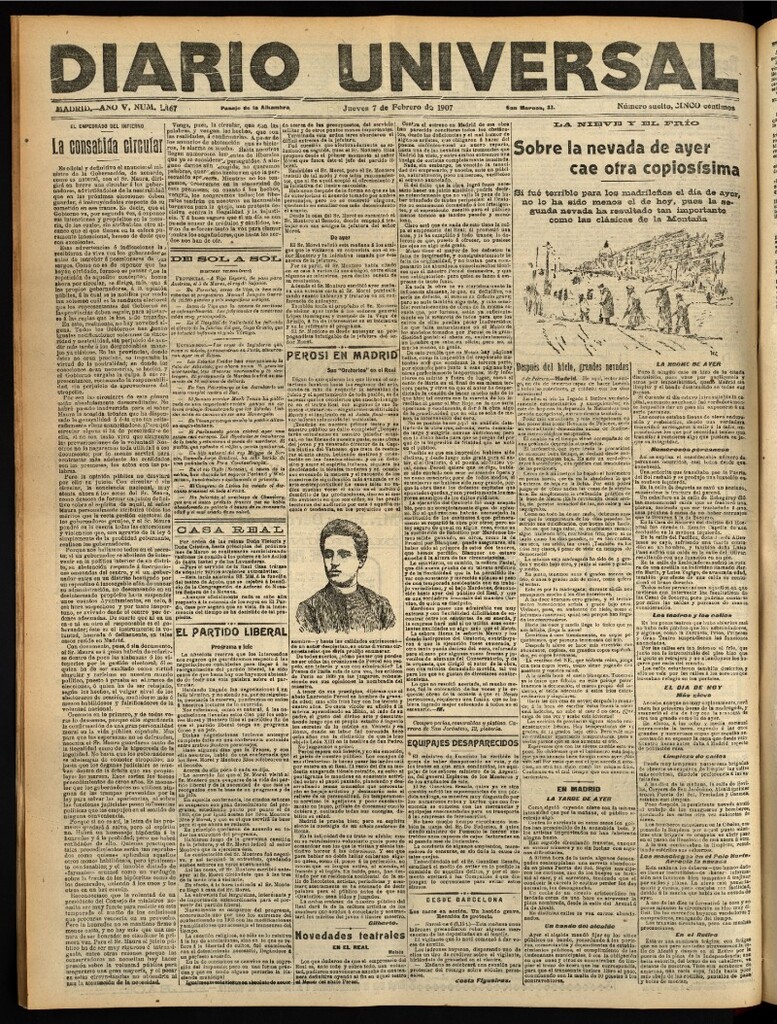 Miniatura de Diario Universal del 7 de febrero de 1907, edición de tarde