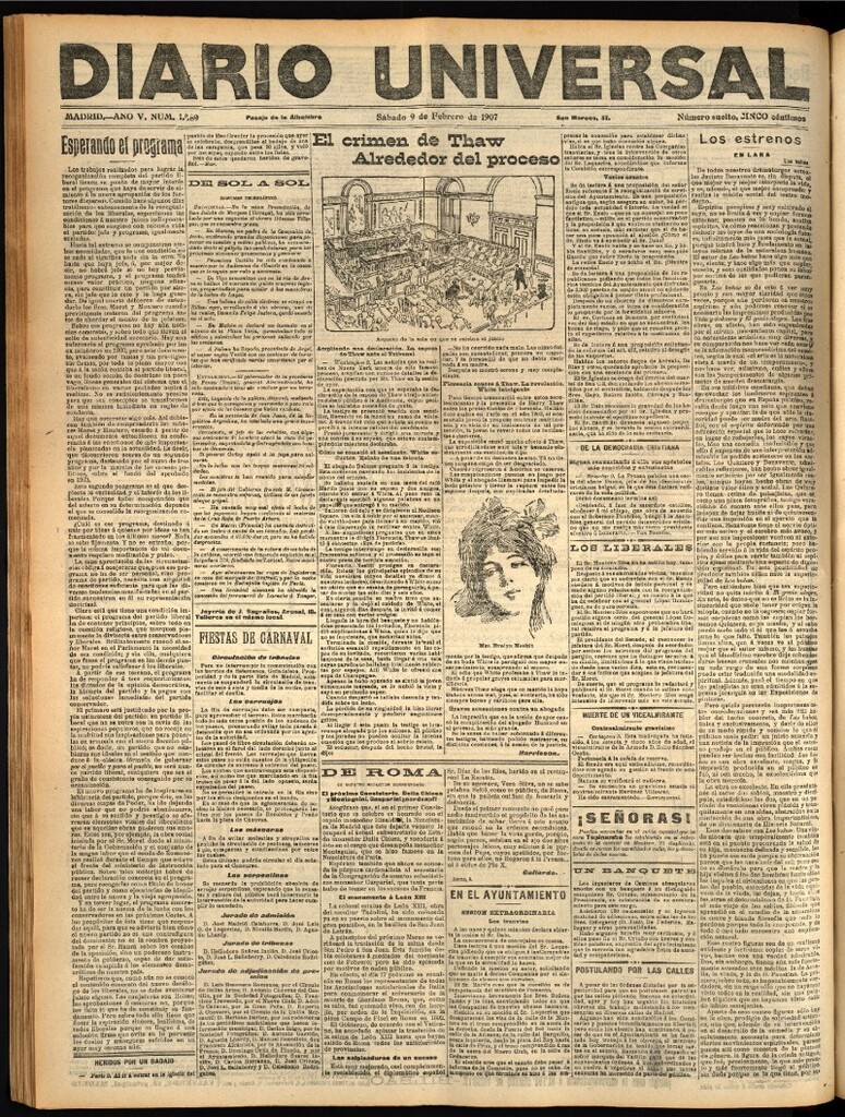 Miniatura de Diario Universal del 9 de febrero de 1907, edición de noche