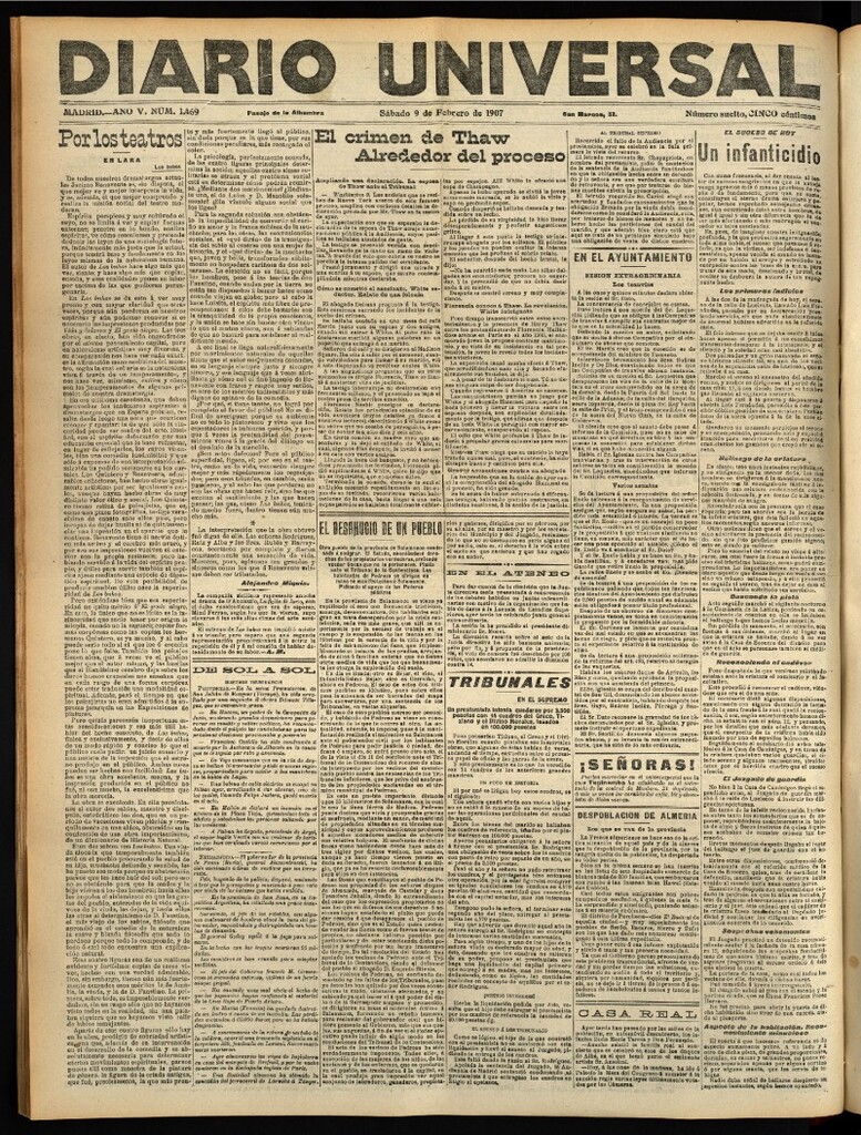 Miniatura de Diario Universal del 9 de febrero de 1907, edición de tarde
