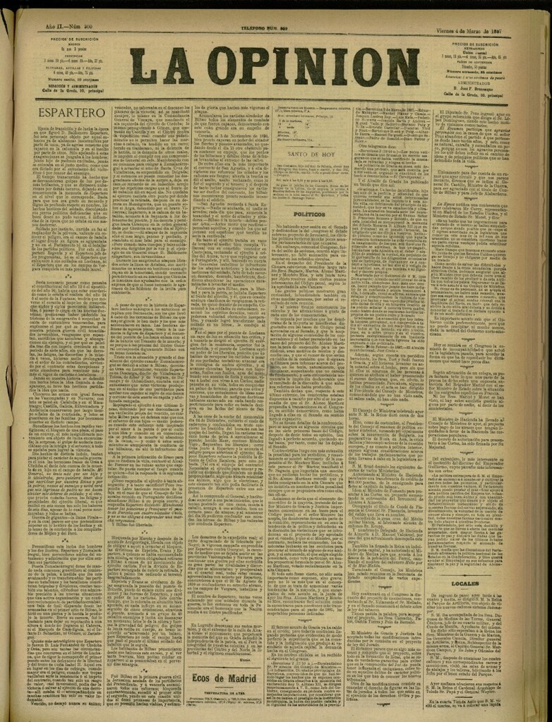 Miniatura de La Opinión del 4 de marzo de 1887, nº 300