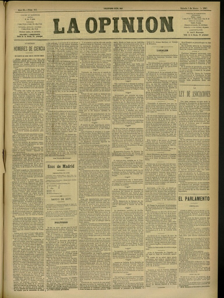 Miniatura de La Opinión del 5 de marzo de 1887, nº 301