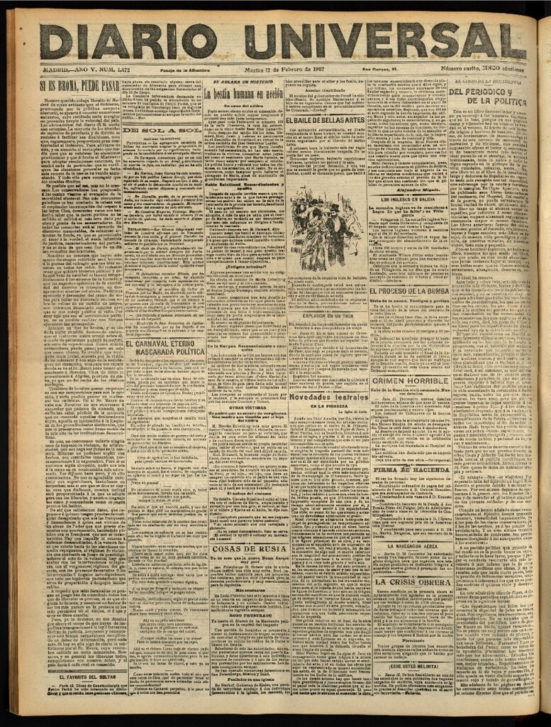Miniatura de Diario Universal del 12 de febrero de 1907, edición de tarde