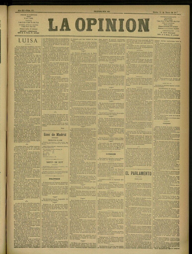Miniatura de La Opinión del 15 de marzo de 1887, nº 311