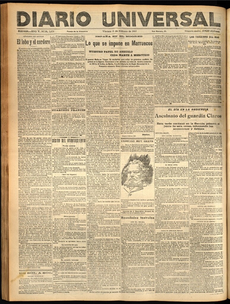 Miniatura de Diario Universal del 15 de febrero de 1907, edición de noche