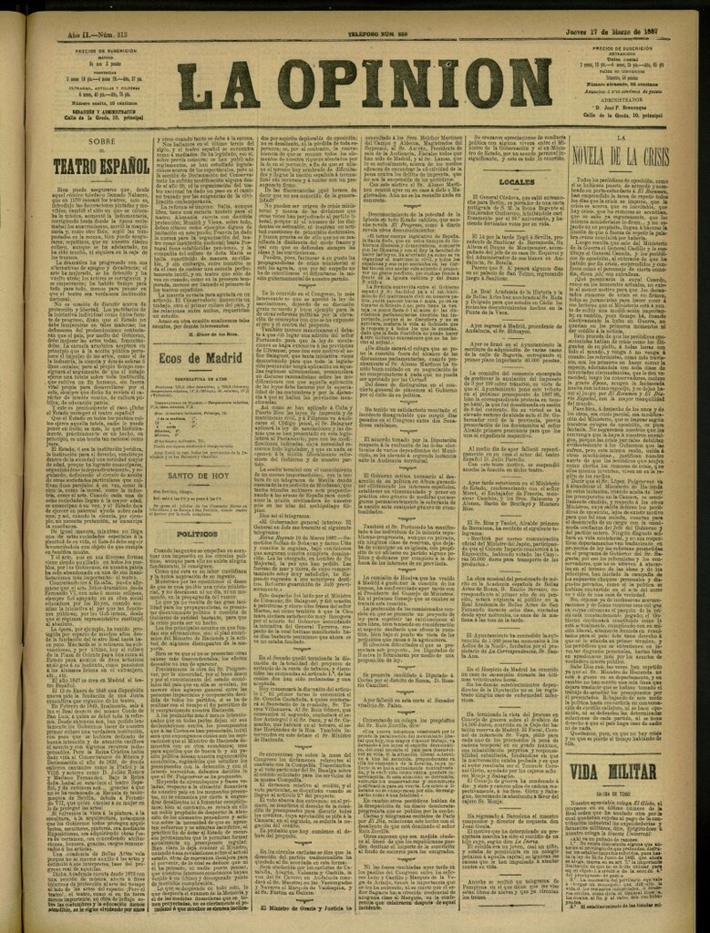 Miniatura de La Opinión del 17 de marzo de 1887, nº 313