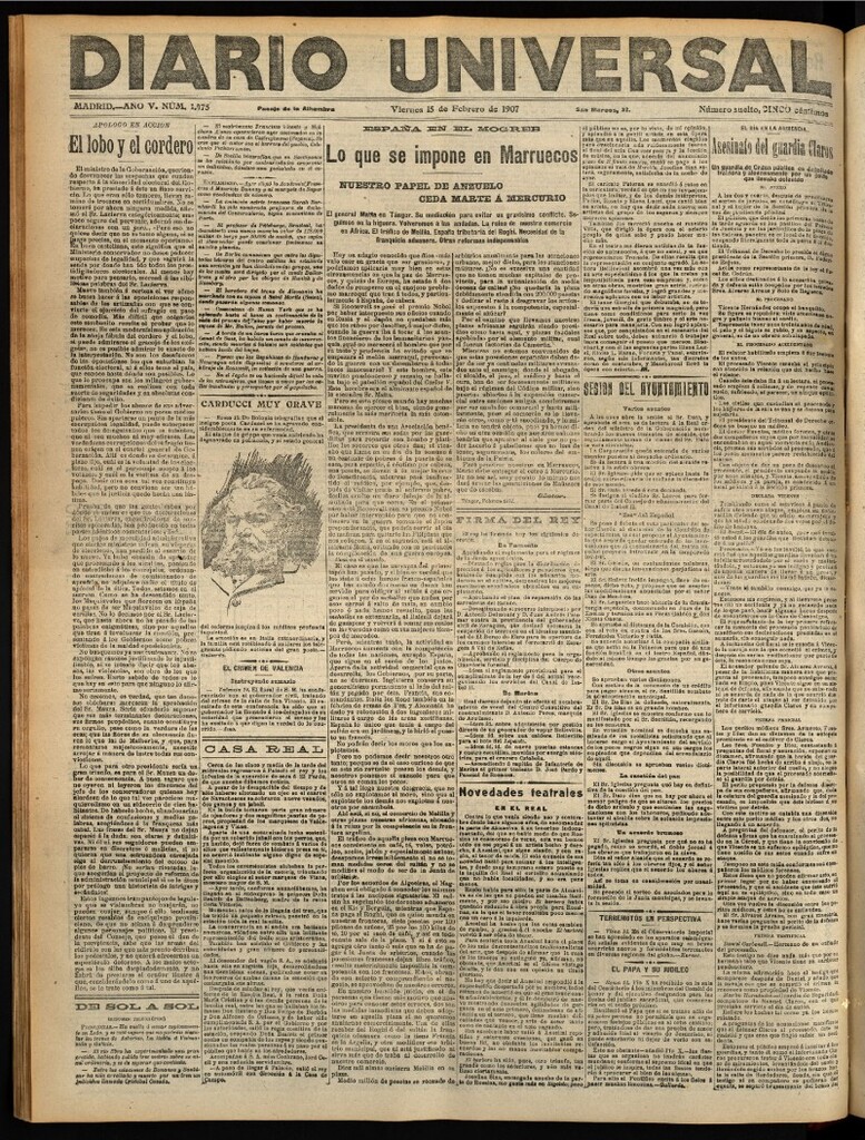 Miniatura de Diario Universal del 15 de febrero de 1907, edición de tarde