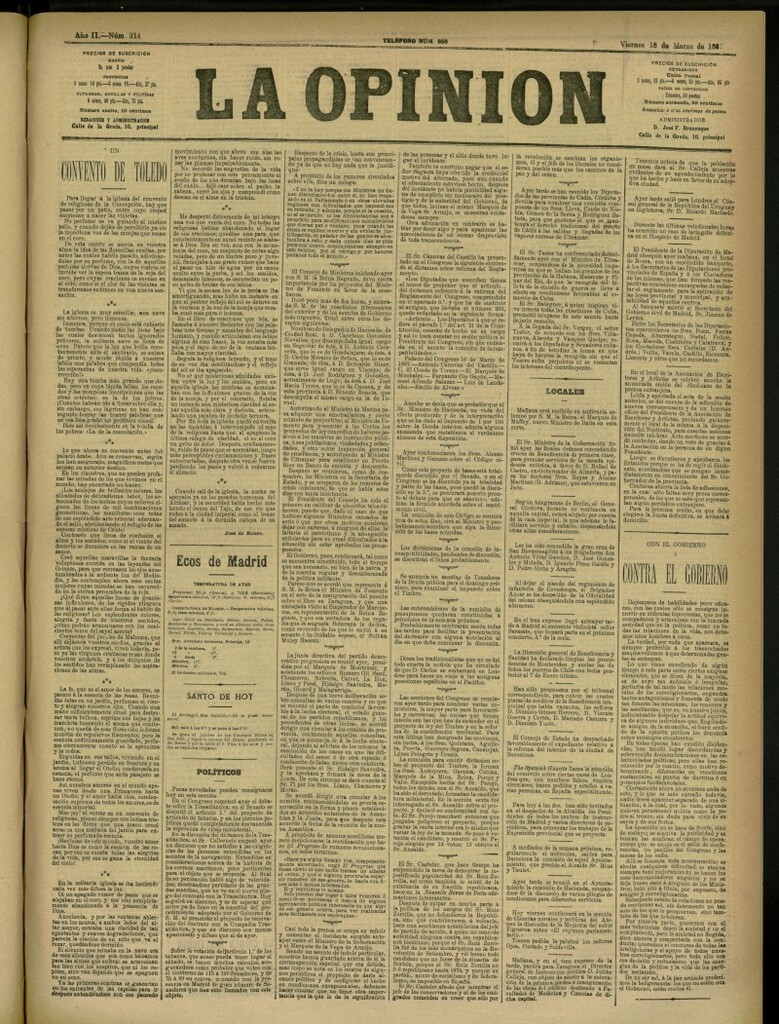 Miniatura de La Opinión del 18 de marzo de 1887, nº 314