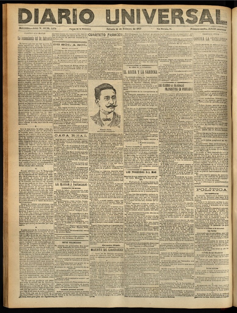 Miniatura de Diario Universal del 16 de febrero de 1907, edición de tarde