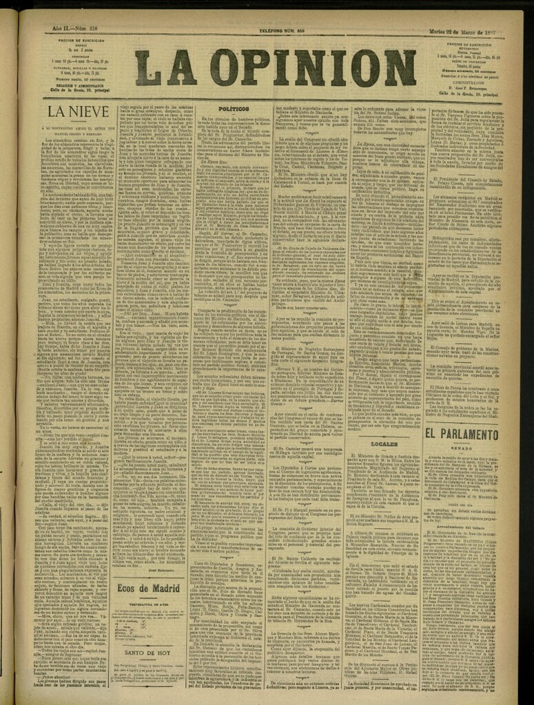 Miniatura de La Opinión del 22 de marzo de 1887, nº 318