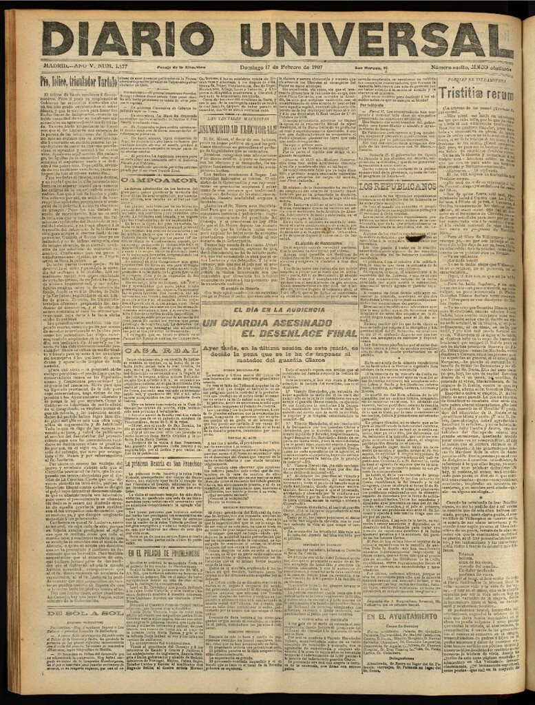 Miniatura de Diario Universal del 17 de febrero de 1907, edición de tarde