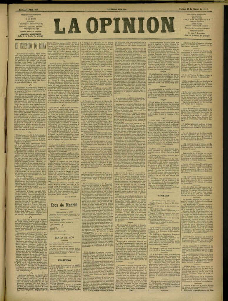 Miniatura de La Opinión del 25 de marzo de 1887, nº 321