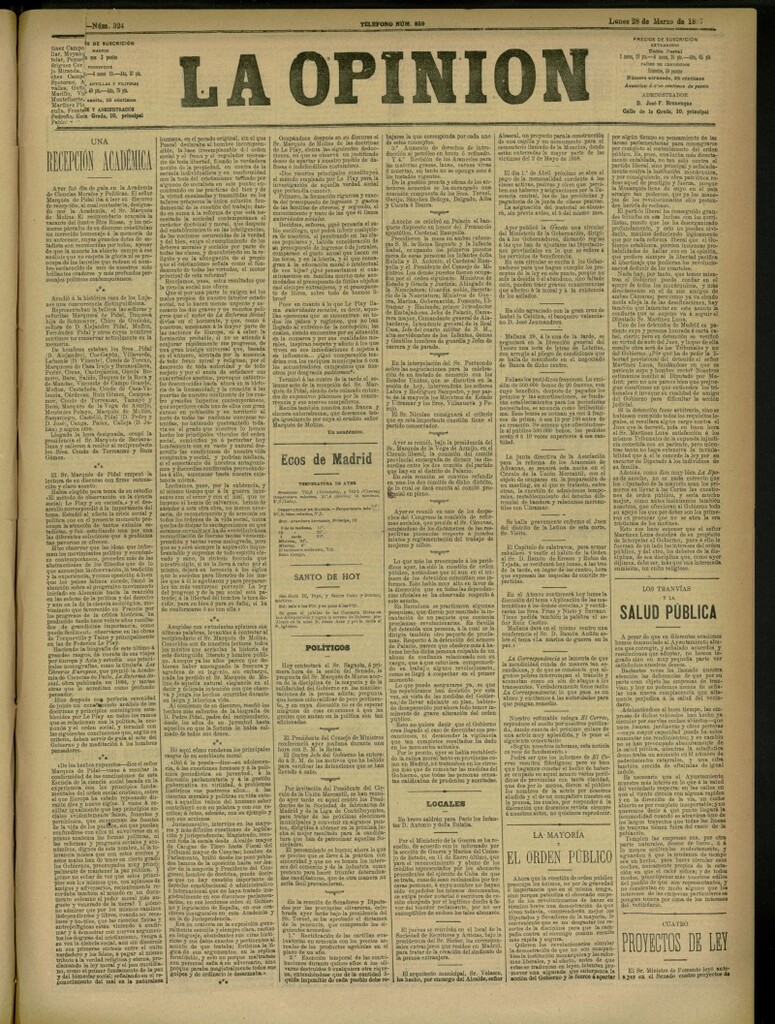 Miniatura de La Opinión del 28 de marzo de 1887, nº 324
