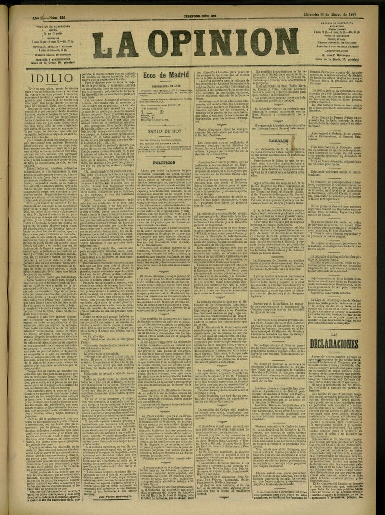 Miniatura de La Opinión del 30 de marzo de 1887, nº 326