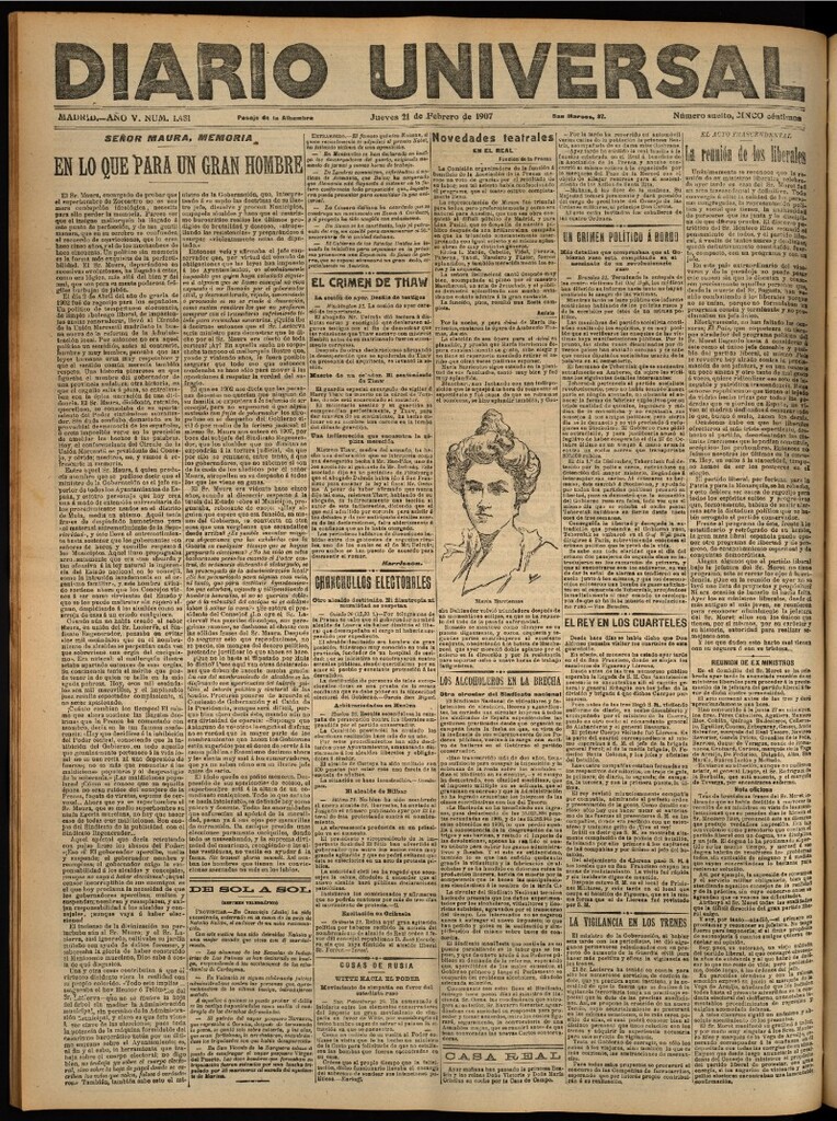 Miniatura de Diario Universal del 21 de febrero de 1907, edición de noche