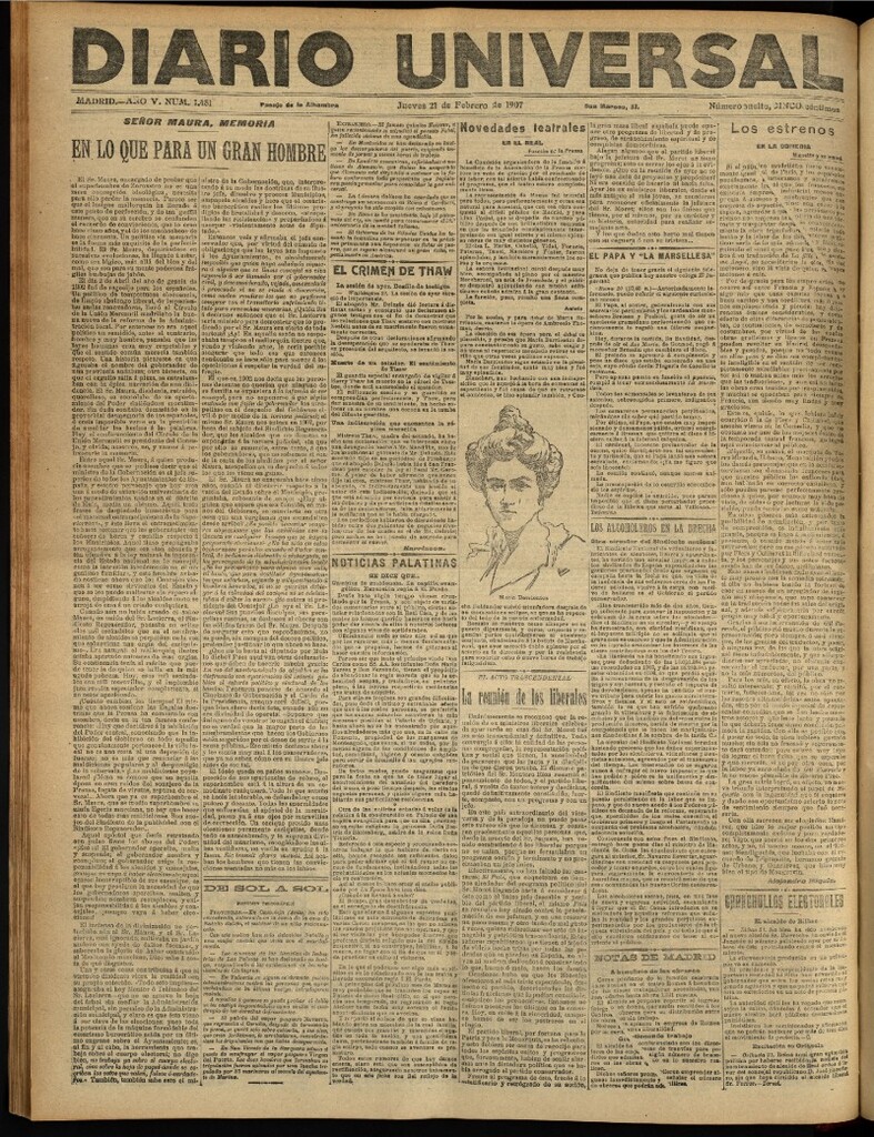 Miniatura de Diario Universal del 21 de febrero de 1907, edición de tarde