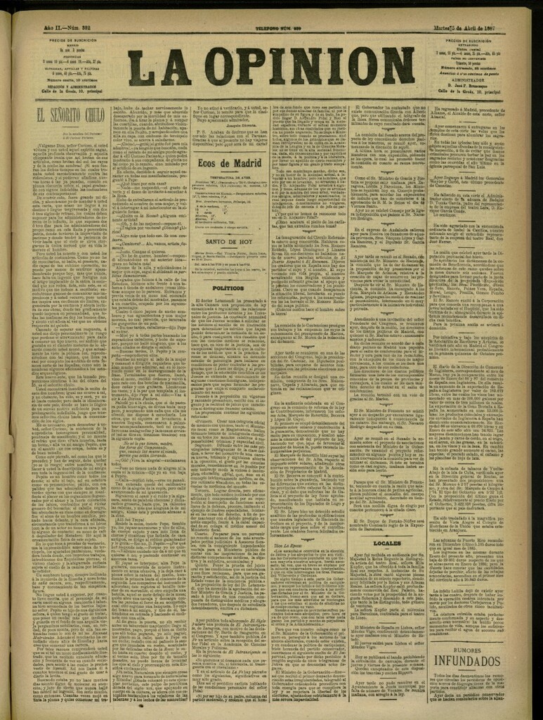 Miniatura de La Opinión del 5 de abril de 1887, nº 332