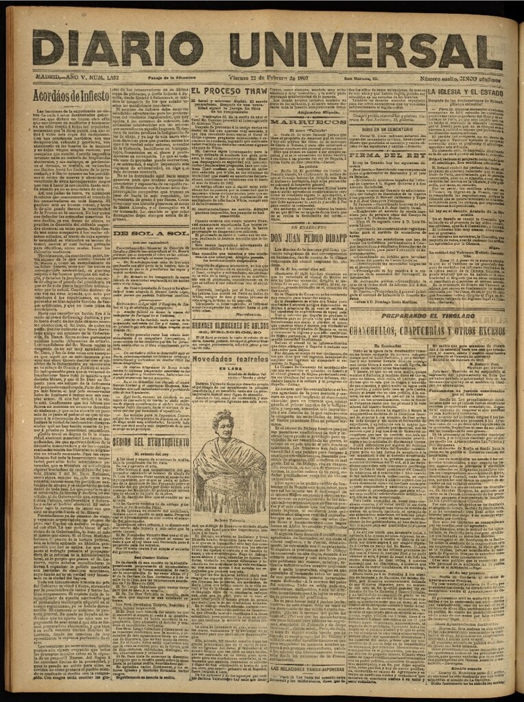 Miniatura de Diario Universal del 22 de febrero de 1907, edición de noche