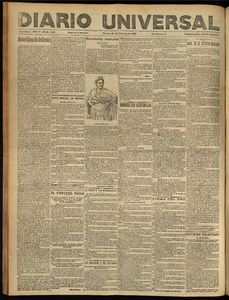 Miniatura de Diario Universal del 22 de febrero de 1907, edición de tarde