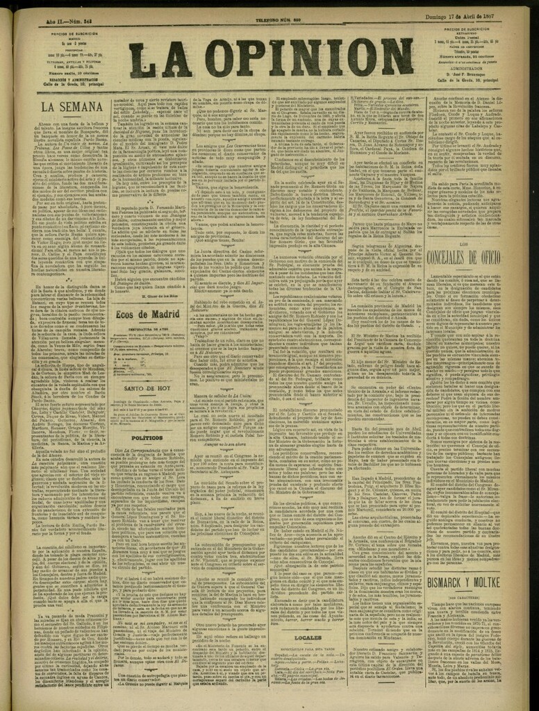 Miniatura de La Opinión del 17 de abril de 1887, nº 343