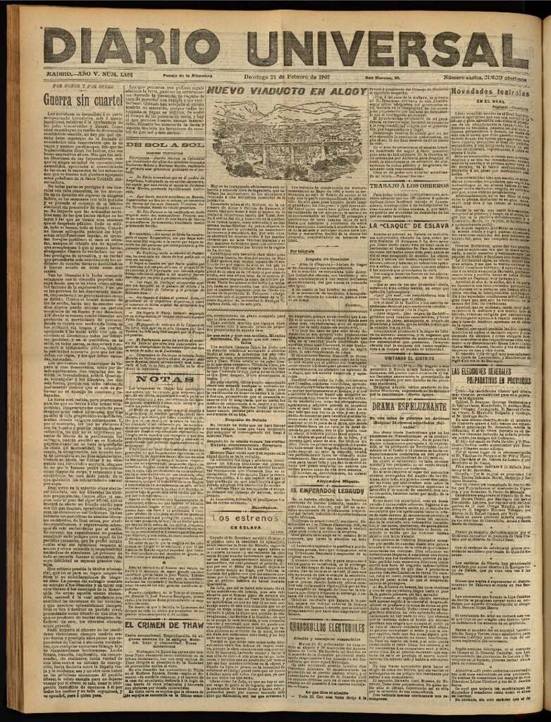Miniatura de Diario Universal del 24 de febrero de 1907, edición de tarde
