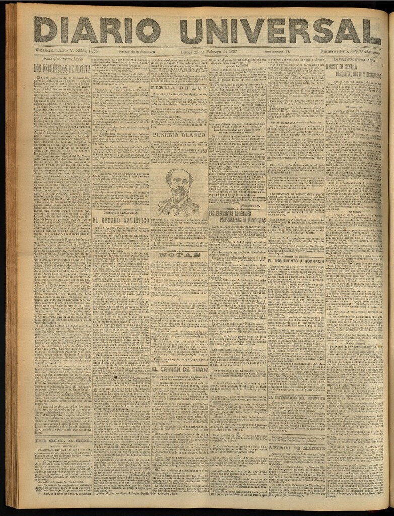 Miniatura de Diario Universal del 25 de febrero de 1907, edición de tarde