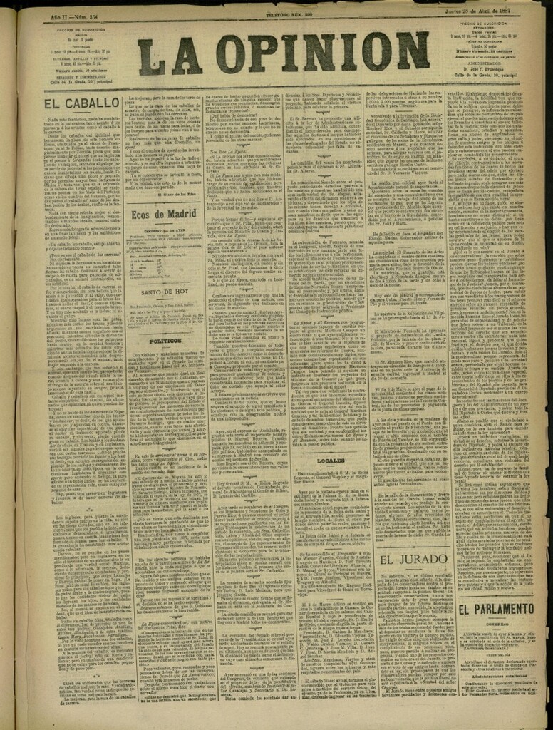 Miniatura de La Opinión del 28 de abril de 1887, nº 354
