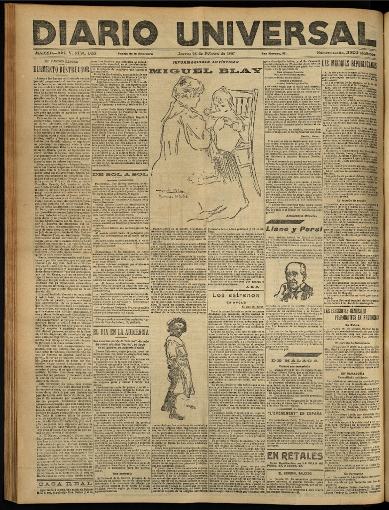 Miniatura de Diario Universal del 28 de febrero de 1907, edición de tarde
