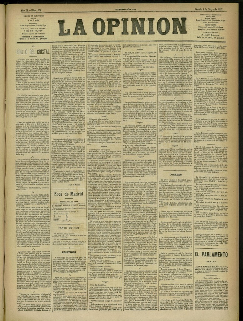 Miniatura de La Opinión del 7 de mayo de 1887, nº 363