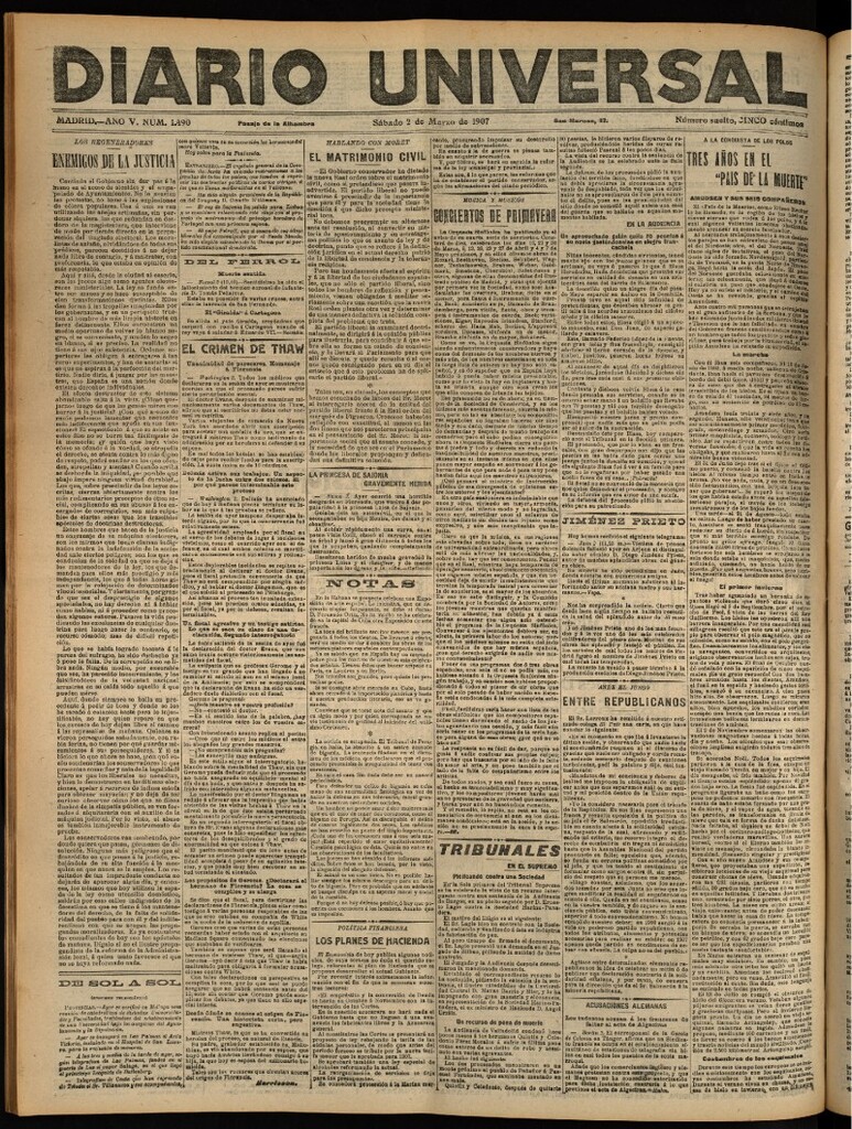 Miniatura de Diario Universal del 2 de marzo de 1907, edición de noche