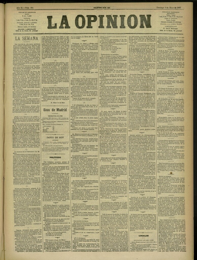 Miniatura de La Opinión del 8 de mayo de 1887, nº 364