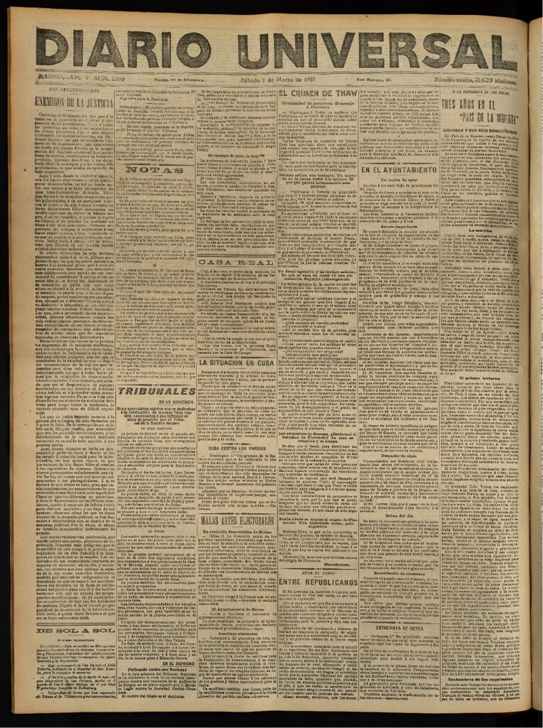 Miniatura de Diario Universal del 2 de marzo de 1907, edición de tarde